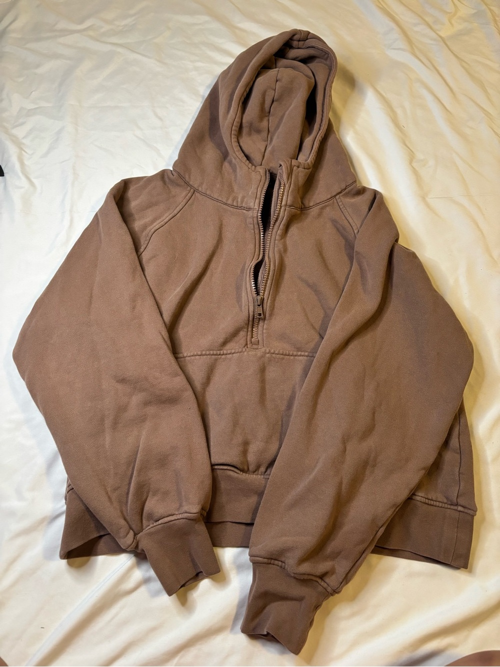 Quince Women’s Small Half Zip Hoodie Brown Taupe Fleece Pullover Oversized